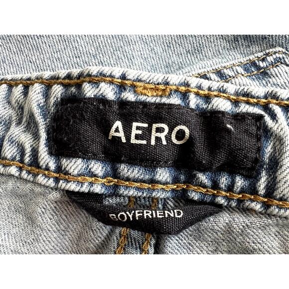 Aero Boyfriend Denim Jeans Women 6 Blue Distressed Button Fly Destroyed 90s Y2K - Picture 4 of 9
